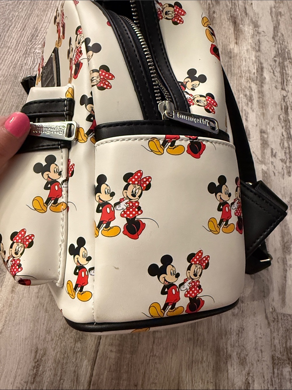 Loungefly White Minnie & Mickey Pattern Mini Backpack - Picture 3 of 5